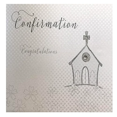 Image of white cotton cards WB105 1 Piece on Your Confirmation Congratulations Handmade Card, Silver Church, 16cm x
