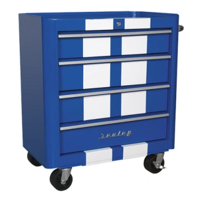 Image of Sealey Premier Rollcab 4 Drawer Retro Style Blue with White Stripes
