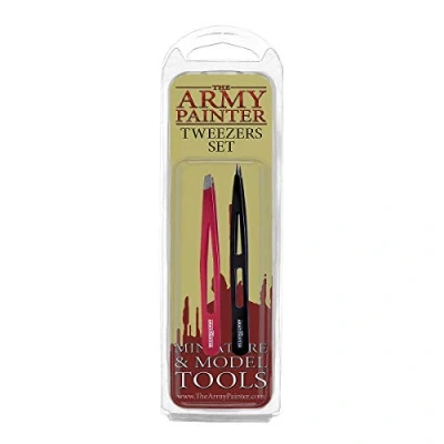 Image of The Army Painter 2 Piece Precision Tweezers, Set of Slant &amp; Pointy Craft Tweezers Fine Point for Assembling Miniatures, Small Crafting Tweezers: 95mm Flat Tip 103mm