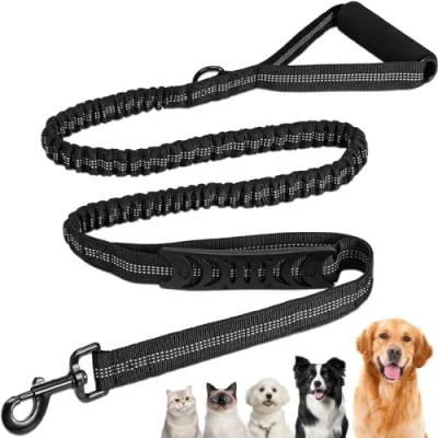 Image of Euqvunn Bungee Dog Lead 3.6 6.9 FT Anti Pull Leash for Large &amp; Medium Dogs Soft Padded Handle Traffic Shock Absorber Rope Reflective Night Training Walking Black