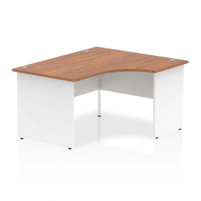Image of Impulse 1400mm Right Crescent Desk Walnut Top White Panel End Leg