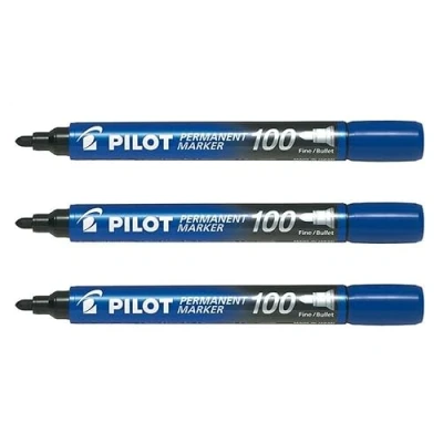 Image of Pilot Set of 3 Permanent Markers SCA 100 Bullet Tip Fine/Medium Blueaa