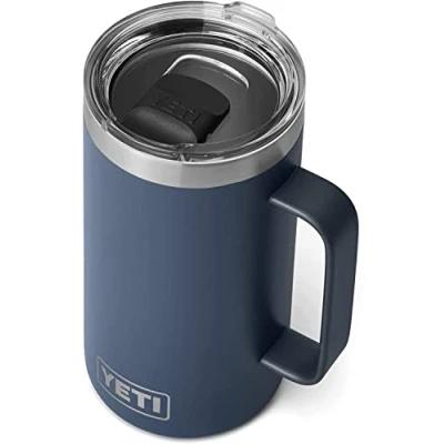 Image of YETI Rambler Mug, Vacuum Insulated Stainless Steel Stackable Mug with Magslider Lid, Navy, 24 oz (710 ml)