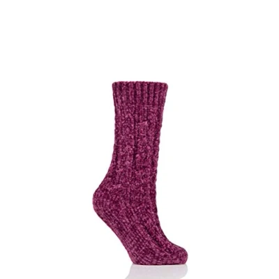 Image of Elle Ladies Chenille Cable Slouch Socks Pack of 1 Winter Berry 4 8