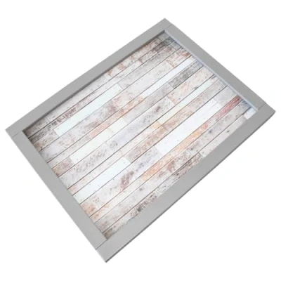 Image of Weathered Wood Faux Leather Cushioned Lap Tray Padded TV Dinner Laptop Drinks Serving