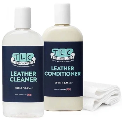 Image of The Leather Clinic Cleaner &amp; Conditioner Kit 250ml Complete Rejuvenation for Furniture, Sofas, Car Seats More Cloth Applicators Included