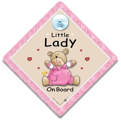 Image of Little Lady On Board Sign Pink Bear, Baby Sign, Car Grandchild 14 cm x 14cm