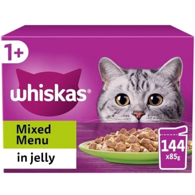 Image of Whiskas 1+ Mixed Menu in Jelly, 144 x 85g Pouches, Adult Wet Cat Food