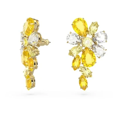 Image of Swarovski Gema drop earrings, Mixed cuts, Flower, Yellow, Gold tone plated