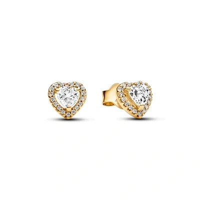 Image of Pandora Timeless Heart 14k gold plated stud earrings with clear cubic zirconia