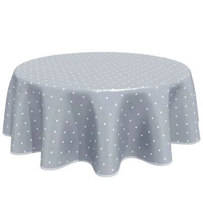 Image of Home Direct Round Oilcloth PVC Wipe Clean Tablecloth Table Cover 140cm 55&quot; Stars Grey Light