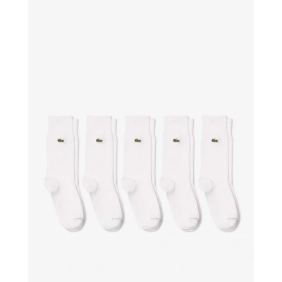 Image of Lacoste Mens 5 Pack High Cut Organic Cotton Socks White Size UK 9 12