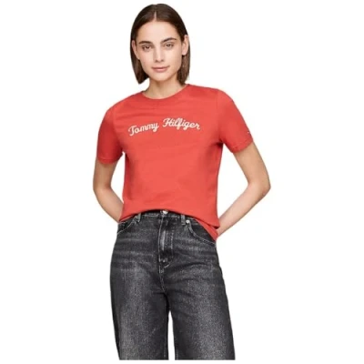 Image of Tommy Hilfiger Women&#039;s Reg Script C nk Ss Ww0ww42589 S/S T Shirt, Red (Terra Red), XXL