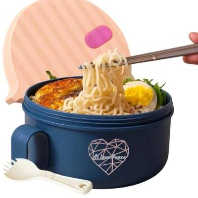 Image of AI LOVE PEACE Microwave Noodle Bowl,Ramen Bowl,Porridge Bowl,Microwave Bowl with Vented Lid, Soup Mug Lid,Microwavable Container, Bowl, Breakfast Pot,1200ml. BPA Free.
