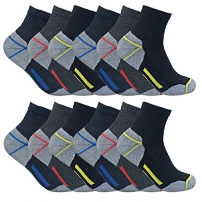Image of Mens Ultimate Cushioned Cotton Low Cut Ankle Work Socks for Steel Toe Boots (6 11 UK, 12 Pairs (Short))