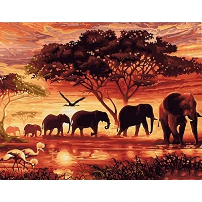 Image of Awesocrafts Number Painting Kits, Landscape of Africa, African Animals Elephant Tree Sunset Paint by 16x20 inches for Adults and Kids (Africa，No Frame)