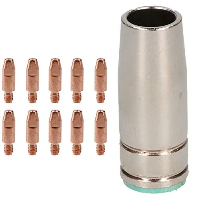Image of 1 Shroud &amp; 10 x 0.8mm Contact Tips MIG Welding Binzel Style Euro Torch MB25