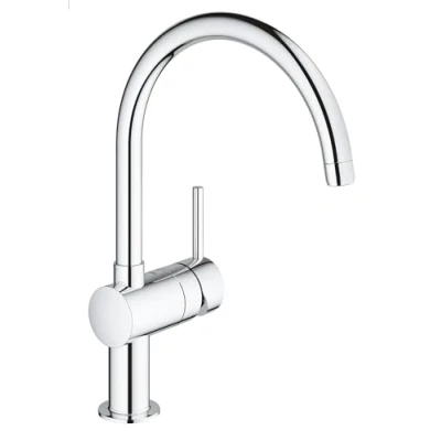 Image of GROHE Minta Kitchen Sink Mixer Tap (Monobloc Installation, Single Lever, C spout, Swivel Range 0/150/360, 46 mm Ceramic Cartridge, Tails 3/8 Inch), Size 356 mm, Chrome, 32917000