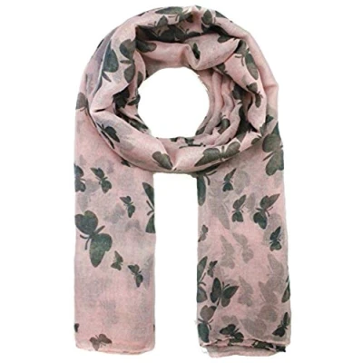 Image of UK Seller!!! New Butterfly Print Ladies Celebrity Style Long Scarves Maxi Scarf, Stole, Wrap, Sarong, shawls. (Baby Pink/Grey)