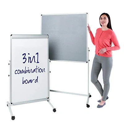 Image of Wonderwall Height Adjustable Mobile Notice Board with Magnetic Whiteboard Flipchart Easel on The Reverse (H) 100x(W) 100cm