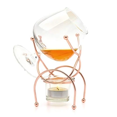 Image of CKB Ltd Brandy &amp; Cognac Snifter Warmer Glass Stand Premium Drinking Gift Set with Tea Light Candle Metal Holder (Copper)
