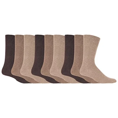 Image of Gentle Grip 9 Pairs Mens Non Elastic Cotton Socks Soft Loose Top Diabetic Friendly (6 11, Brown)