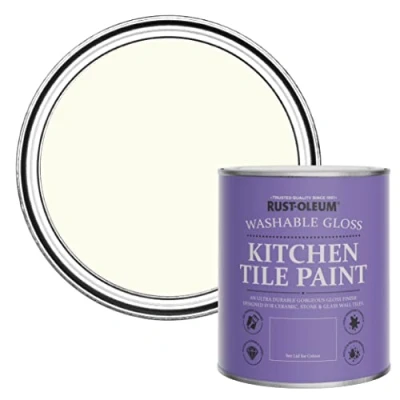 Image of Rust Oleum White Water Resistant Kitchen Tile Paint in Gloss Finish Antique 750ml