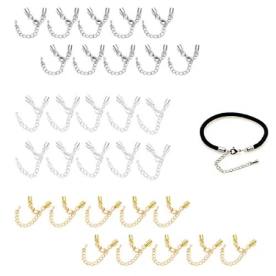 Image of FineInno 30 PCS Extender Chain with Leather Cord End Caps Clasps Connectors Lobster Clasp for Necklaces Bracelets Jewelry Findings Making