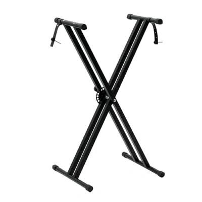 Image of Crystals Foldable Electronic Keyboard Piano Stool and Stand Double/Single Braced X Frame Black (Double Stand)