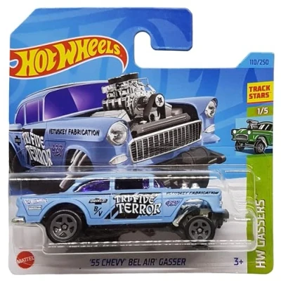 Image of Hot Wheels &#039;55 Chevy Bel Air Gasser HW Gassers 1/5 HKK26 Short Card Track Stars Firestone GM Mattel 2023 1:64