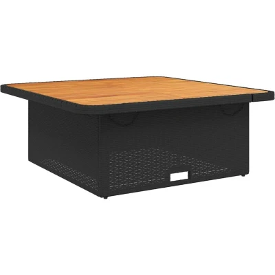 Image of vidaXL Garden Table Outdoor Dining/Coffee Table, Adjustable Black Poly Rattan &amp; Acacia Wood, 110x110 cm
