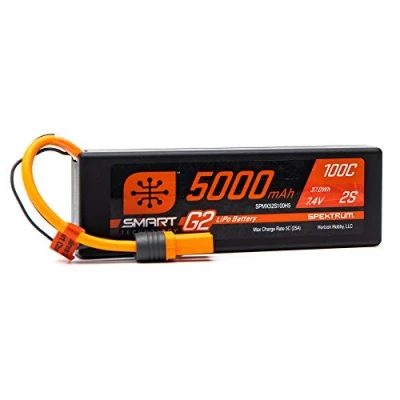 Image of Spektrum 7.4V 5000mAh 2S 100C Smart G2 Hardcase LiPo Battery: IC5, SPMX52S100H5