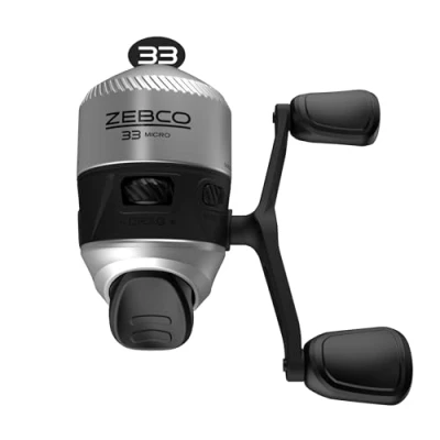 Image of Zebco 33 Micro Spincast Fishing Reel, Size 10 Changeable Right or Left Hand Retrieve, Built In Bite Alert, Durable All Metal Gears, Pre Spooled with 4 Pound Cajun Line, Silver/Black