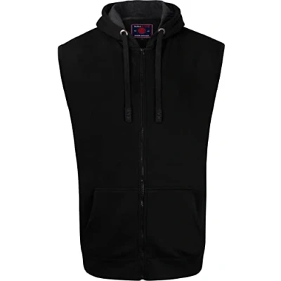 Image of KAM Men&#039;s Sleeveless Training Hoodie Zip Up Drawstring Pockets Black 6XL 503G