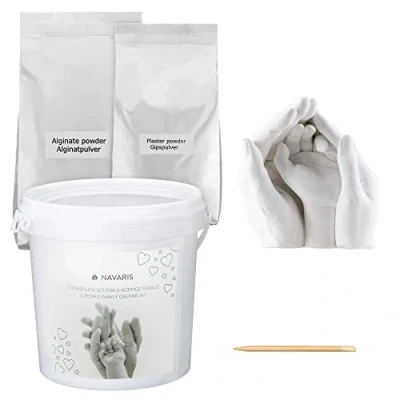 Image of Navaris Family Hand Casting Kit 3 People Moulding and Plaster Powder Set for 3D Casts of Adults Children Baby&#039;s Hands Includes 4.2L Mixing Bucket