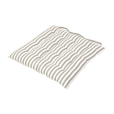 Image of HOMESCAPES Grey and White Stripe Seat Pad Cushion for Dining Chairs 100% Cotton Chair with Straps 40 x cm