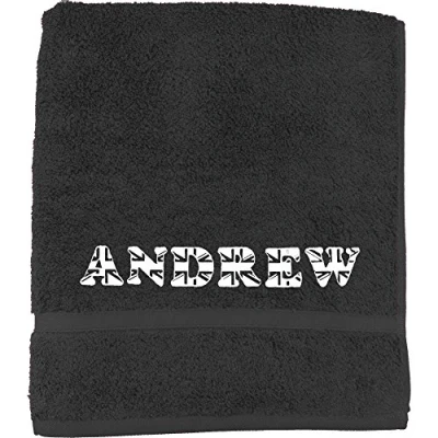 Image of TeddyT&#039;s Men&#039;s Personalised Union Jack Great Britain Embroidered Towel (Black, Bath Sheet (140x90cm))