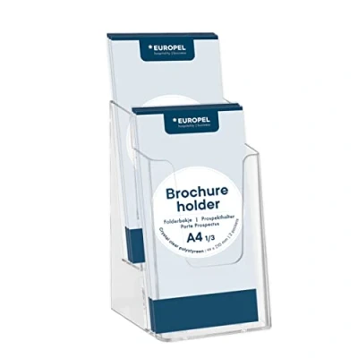 Image of Europel 2 Tier Leaflet &amp; Brochure Holder for a 1/3 folded A4 Size document, Clear Acrylic Construction Booklet, Flyer Menu Display Dispenser Office, Restaurants Reception Portrait , 350105