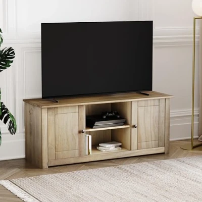 Image of Vida Designs Panama Flat Screen TV Unit 2 Door 1 Shelf, Natural Pine Living Room Furniture