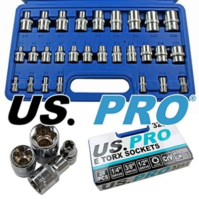 Image of US PRO 28pc 1/4&quot; 3/8&quot; 1/2&quot; E Torx Star Socket Set E4 E24 3254