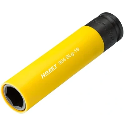 Image of HAZET 1/2 inch (12.5 mm) Square Drive Socket with Plastic Sleeve to Protect Rims, Extra Long: 130 mm, Spanner Width: 19 904SLG
