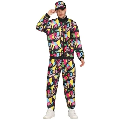 Image of FIESTAS GUIRCA 80s Forever Tracksuit Mens Fancy Dress Costume Colourful Shell Suit Jogging Men Size M 38 40