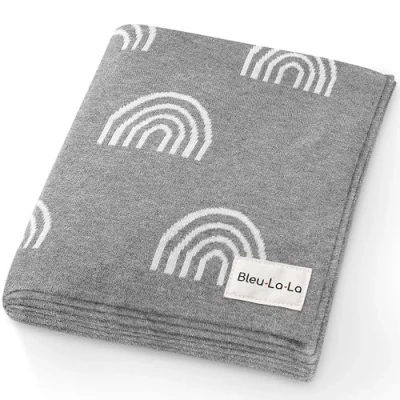 Image of Bleu La Knit Baby Swaddle Blanket 100% Luxury Cotton Soft Cozy Receiving Swaddling Crib Stroller for Shower Gift Registry Newborns, Infants, Toddlers (Rainbow Grey)