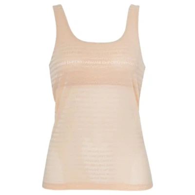 Image of Emporio Armani Women&#039;s Tank All Over Logo Mesh T Shirt, Nude, L UK