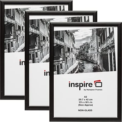 Image of Hampton Frames Triple Pack BLACKWOOD Black Pine Wood Poster Certificate Photo Frame Acrylic (Non Glass) A3 (30x42cm) 3 PACK, PAWFA3BBLKX 3PK