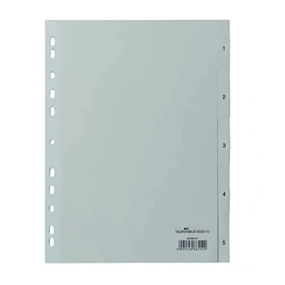 Image of Durable 650510 A4 Portrait Polypropylene File Divider with 1 5 Embossed Tabs Grey (Pack of 25)