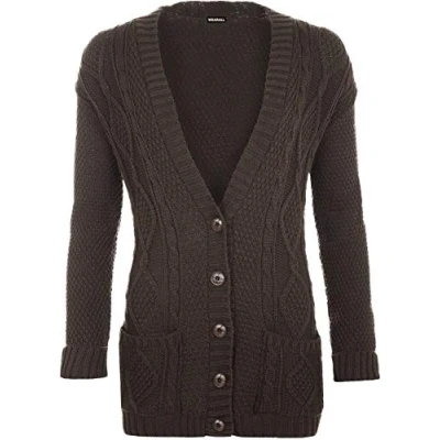 Image of WearAll Womens Cable Knitted Button Cardigan Long Sleeve Ladies Boyfriend Top Brown 20 22