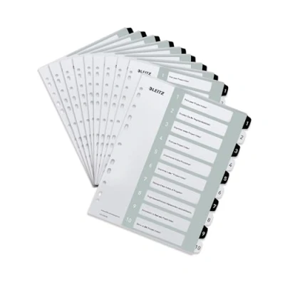 Image of Leitz Wow Printable Index, Extra Wide, 1 10 Numbered Tabs, PP, A4, White/Black