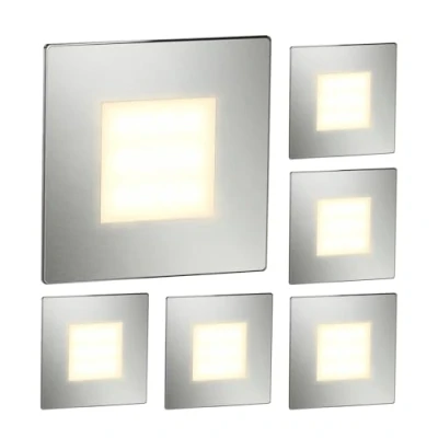 Image of ledscom.de 6 LED Staircase Light/recessed Wall Light FEX for Indoor and Outdoor use, Angular, Stainless Steel, 85 x 85mm, Warm White