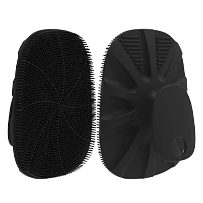 Image of HIEERBUS Silicone Body Scrubber Bath Wash Shower Brush, Exfoliating Cleansing Scrub Buffer for Men,Women, Baby More Hygienic, Easy to Clean,Lathers Well, Bathing Accessories 1 Pack, Black